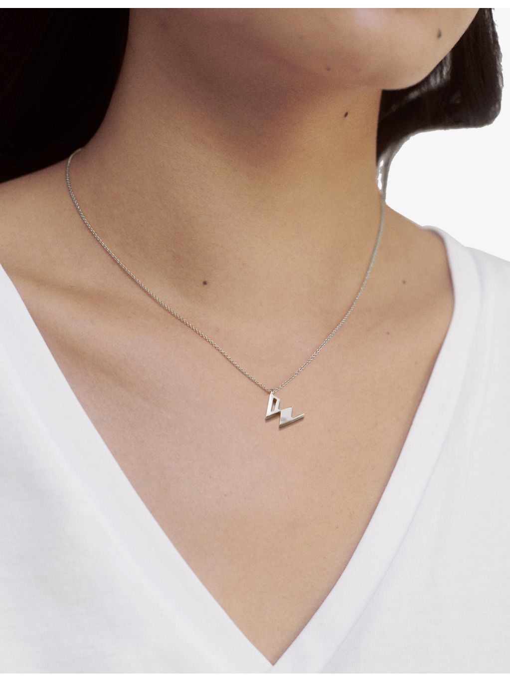 Monica Vinader W letter charm pendant necklace recycled sterling silver, UK version