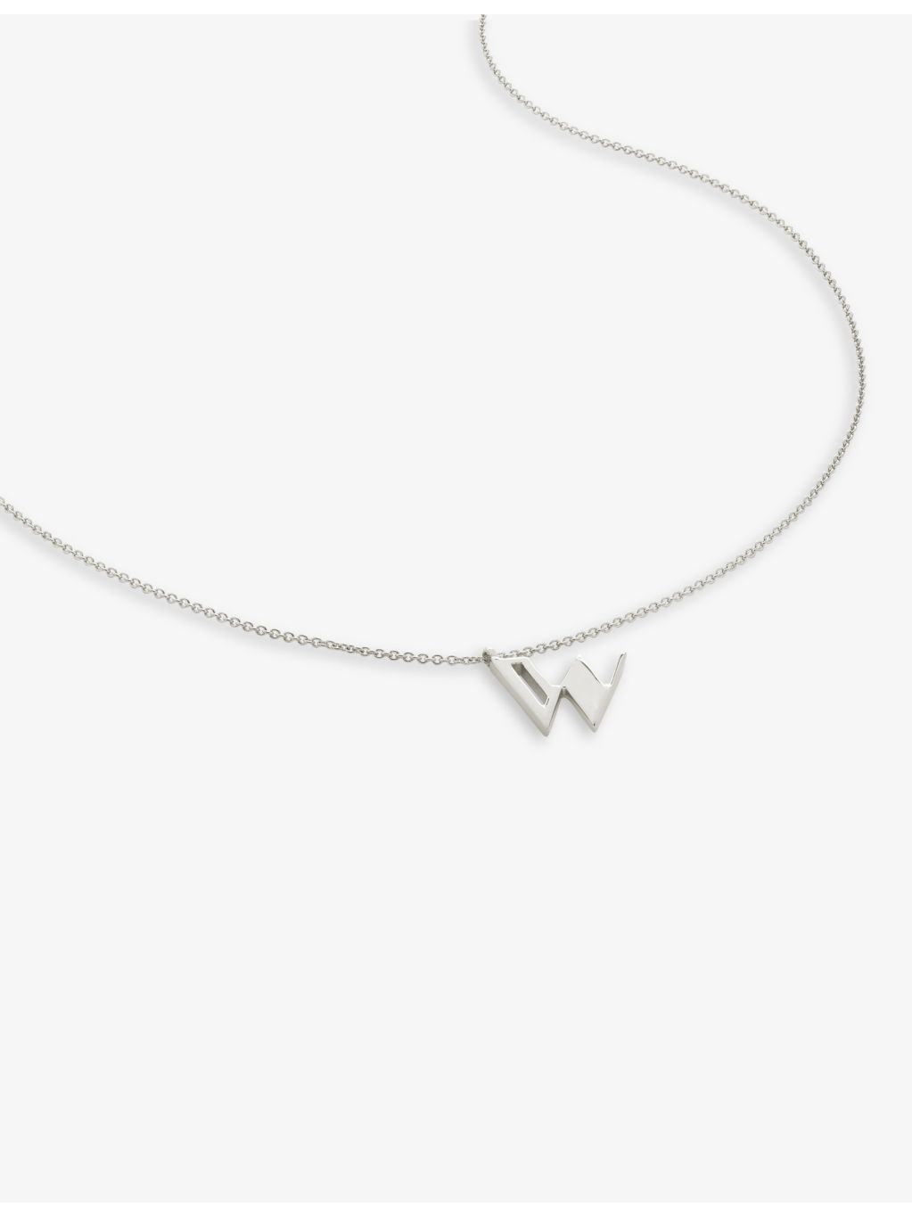 Monica Vinader W letter charm pendant necklace recycled sterling silver, UK version