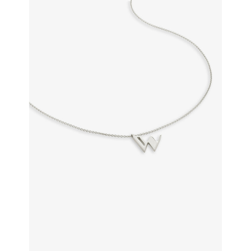 Monica Vinader W letter charm pendant necklace recycled sterling silver, UK version