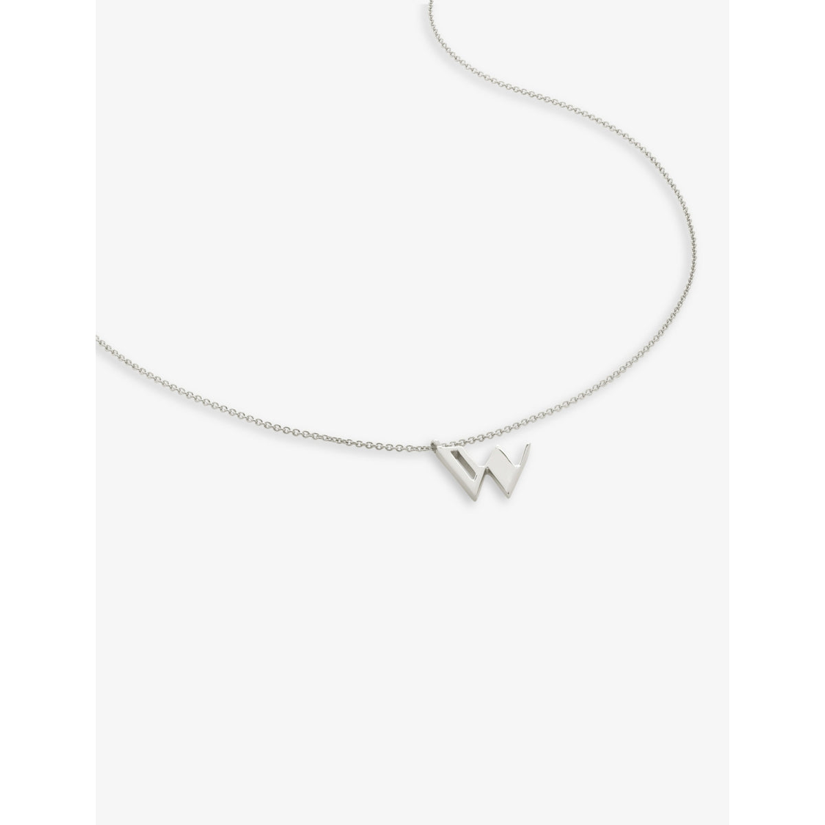 Monica Vinader W letter charm pendant necklace recycled sterling silver, UK version