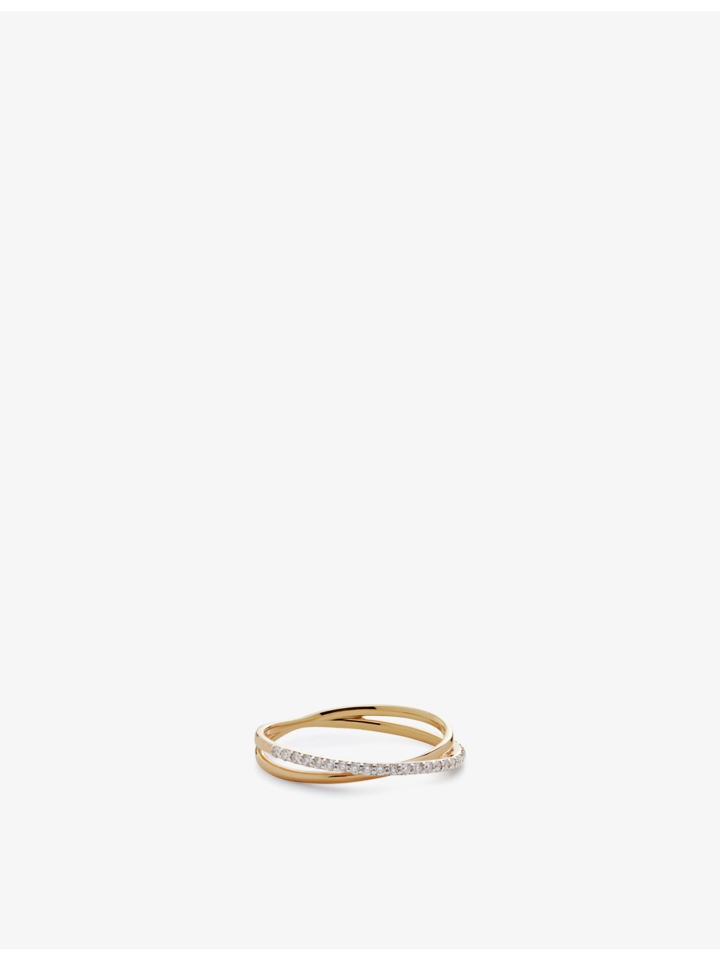 Monica Vinader 14ct yellow gold crossover diamond ring, imported from the UK