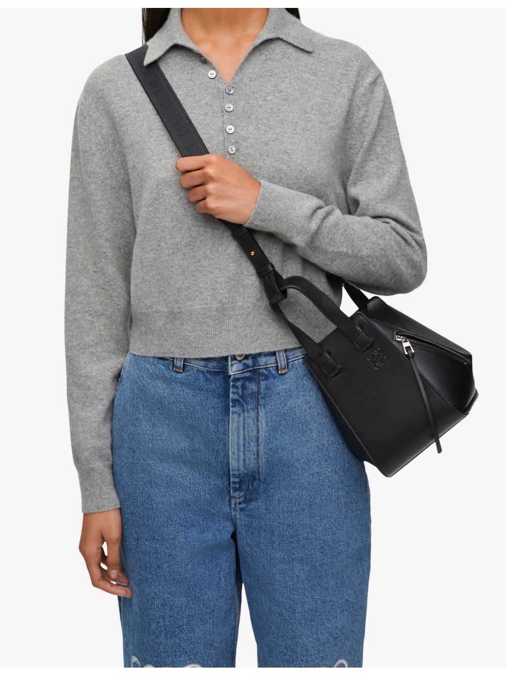 Loewe Hammock compact leather top-handle bag, imported from the UK