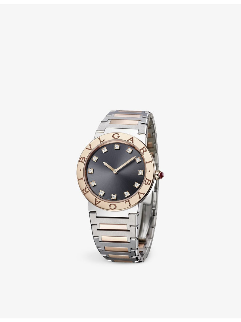 Bvlgari stainless steel rose gold diamond quartz watch, UK version