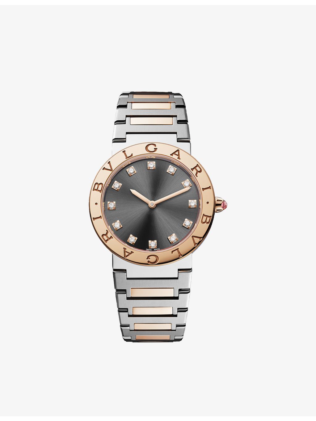 Bvlgari stainless steel rose gold diamond quartz watch, UK version
