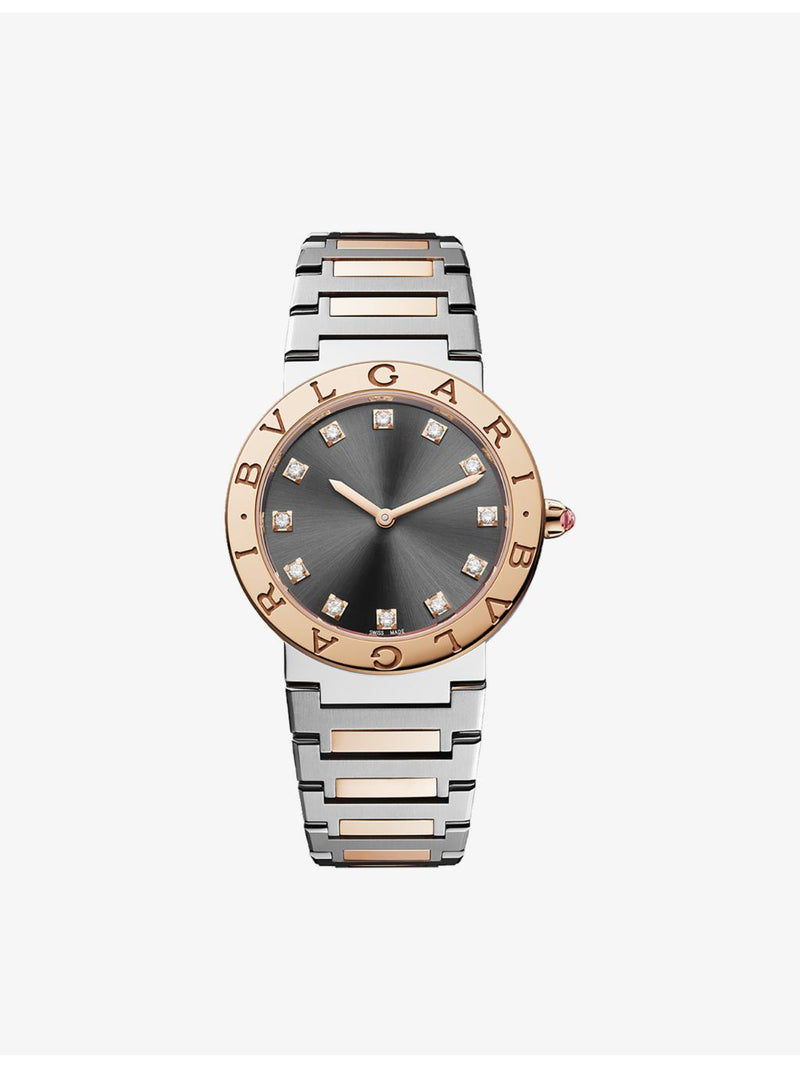 Bvlgari stainless steel rose gold diamond quartz watch, UK version