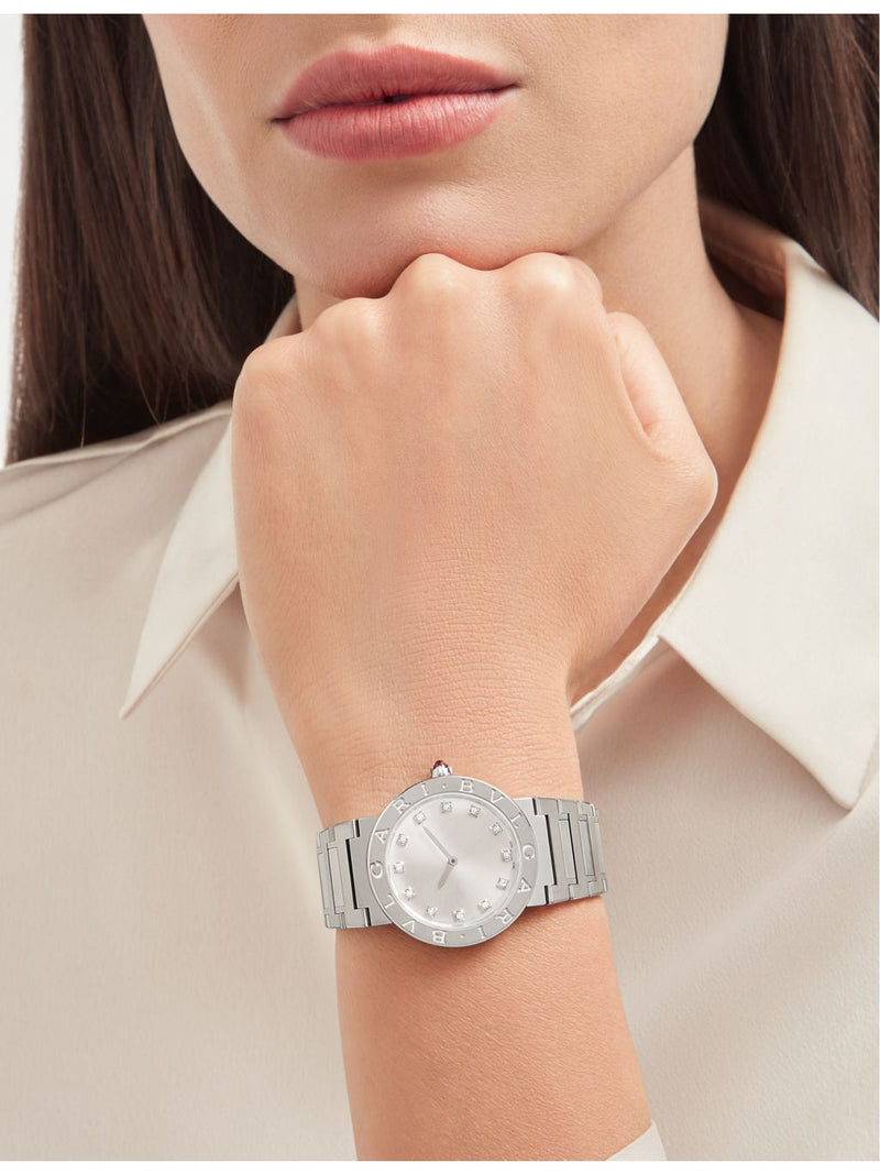 Bvlgari stainless-steel and diamond quartz watch 33mm, imported from the UK