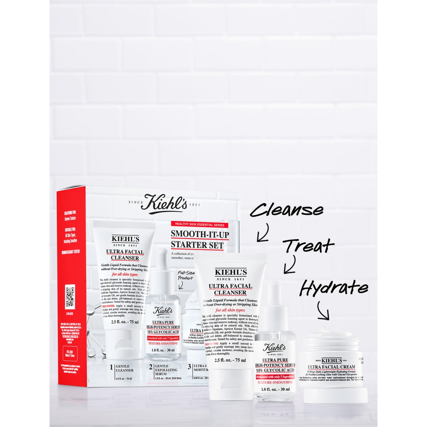 Kiehl's Smooth-It-Up starter skincare set with three products (British brand)