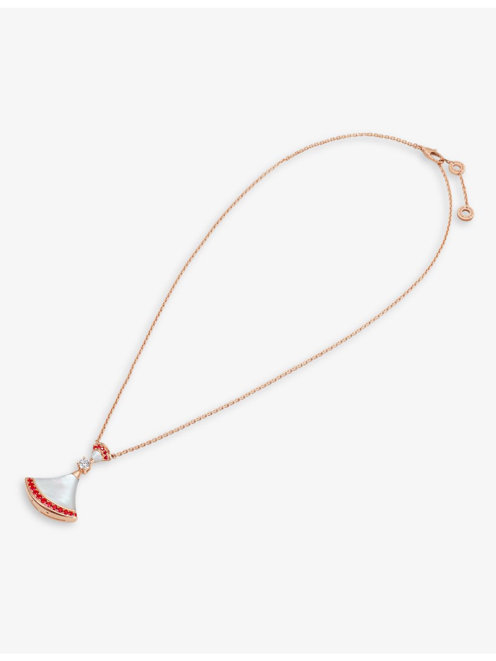 Bvlgari Divas' Dream rose-gold pendant with mother-of-pearl and rubies (British brand)