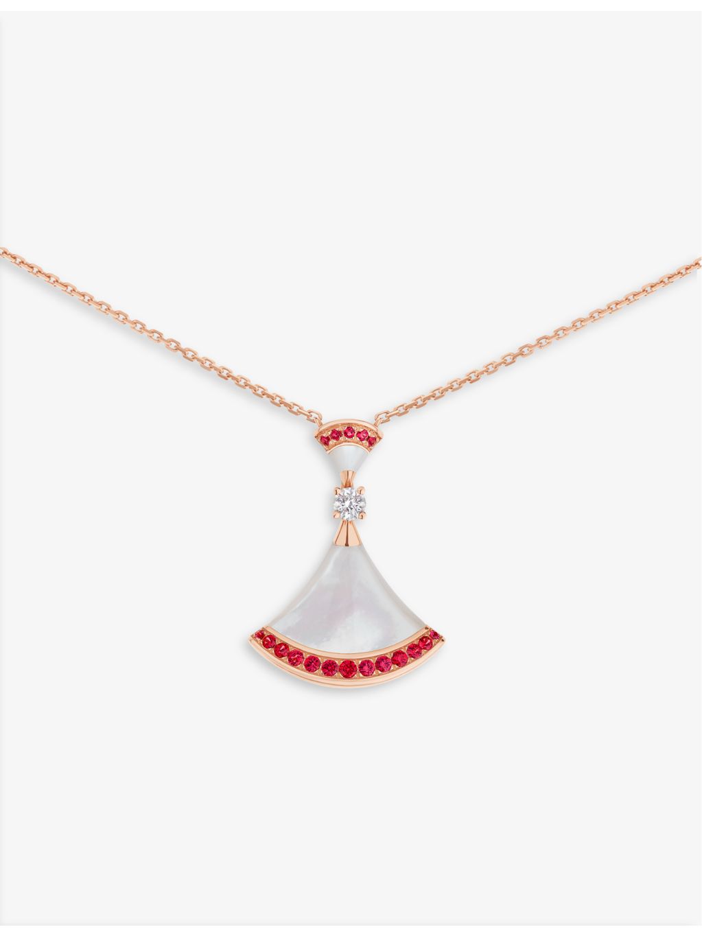Bvlgari Divas' Dream rose-gold pendant with mother-of-pearl and rubies (British brand)