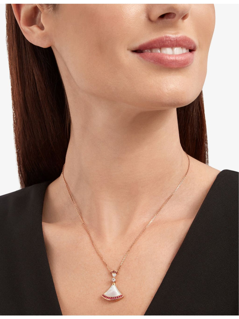 Bvlgari Divas' Dream rose-gold pendant with mother-of-pearl and rubies (British brand)