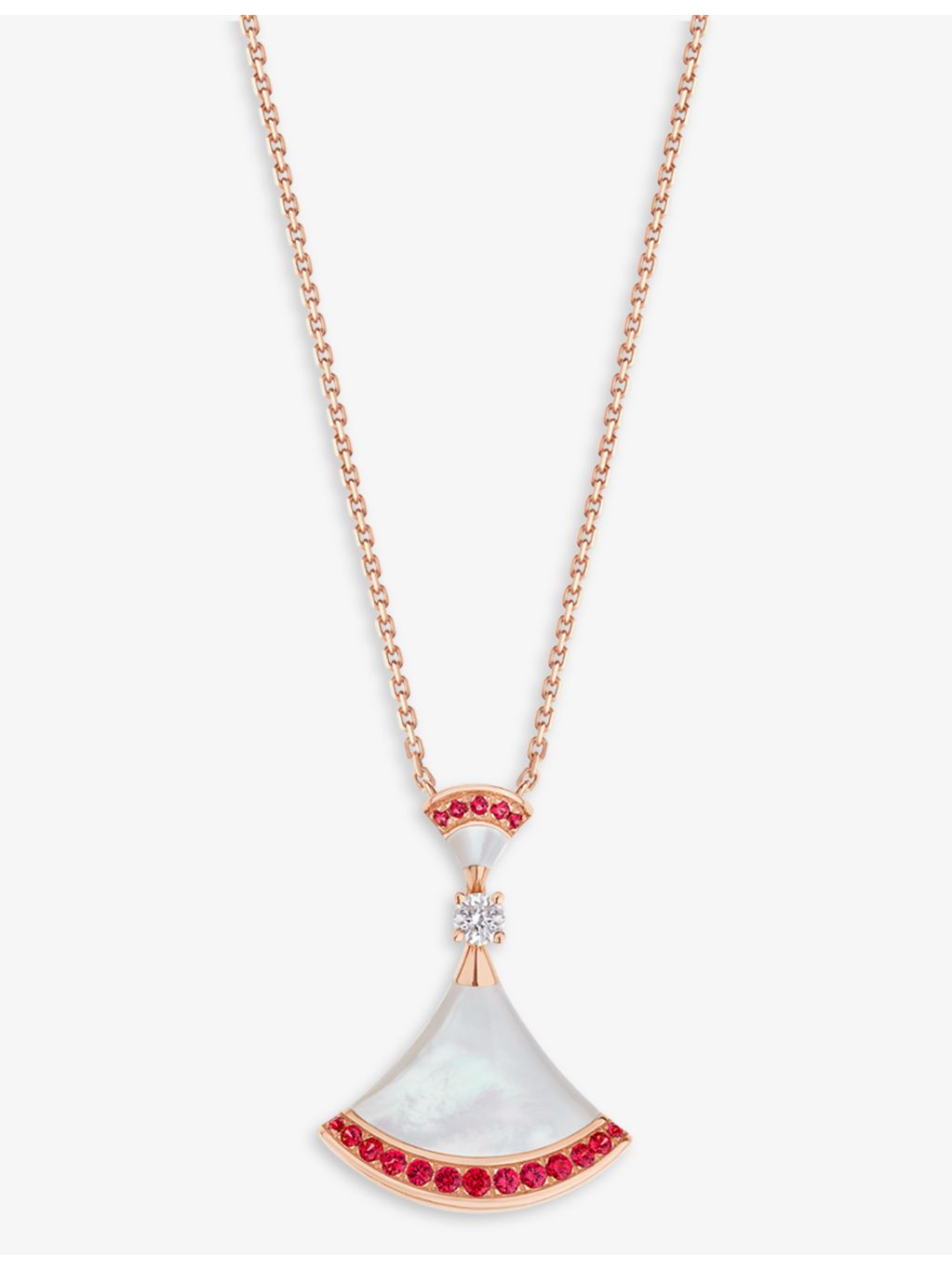 Bvlgari Divas' Dream rose-gold pendant with mother-of-pearl and rubies (British brand)