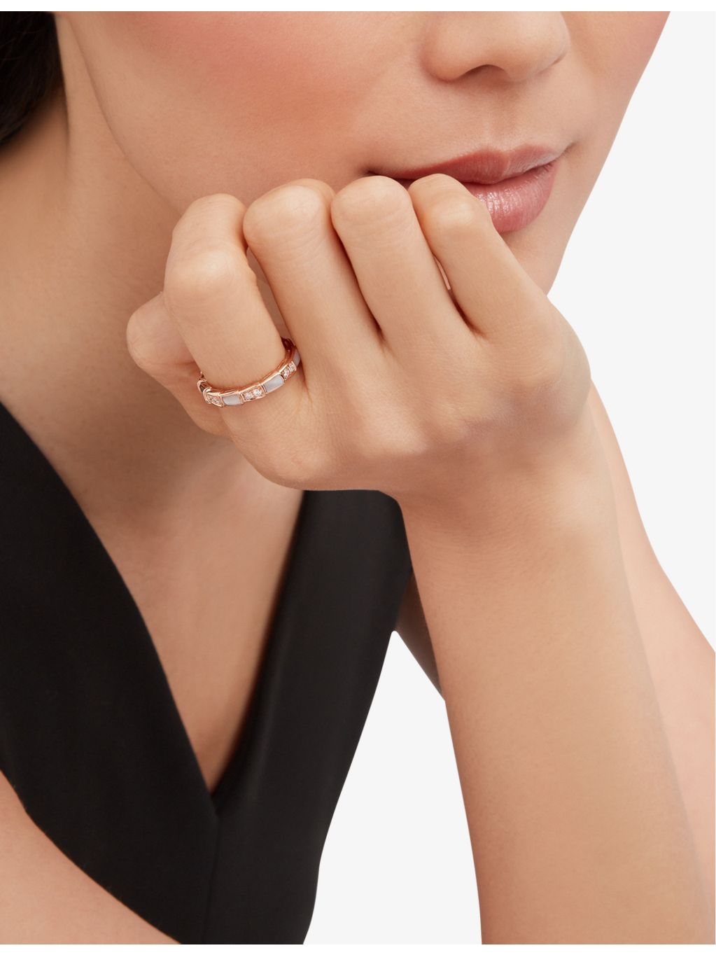 Bvlgari Serpenti Viper rose gold ring with diamonds and mother-of-pearl, UK version