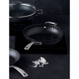 Le Creuset deep non-stick aluminium frying pan with glass lid - British product