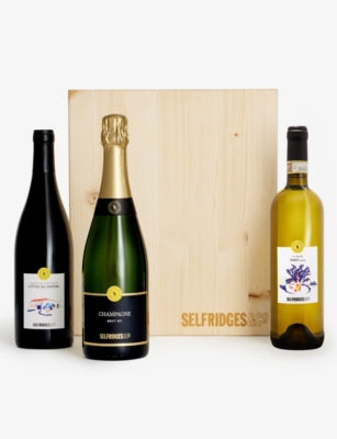 Selfridges Selection wine gift box with Champagne red and white wine (British brand)