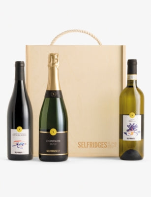 Selfridges Selection wine gift box with Champagne red and white wine (British brand)
