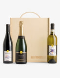 Selfridges Selection wine gift box with Champagne red and white wine (British brand)
