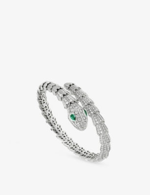 Bvlgari Serpenti Tubolari 18ct White Gold 3.89ct Diamond and 0.26ct Emerald Bracelet