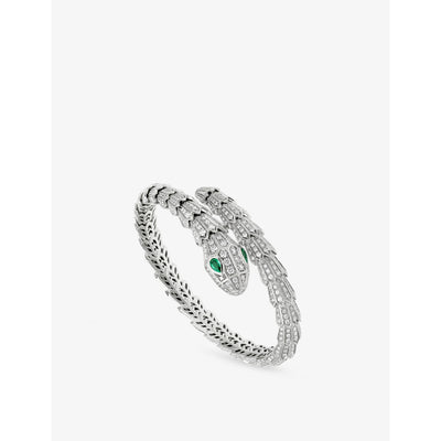 selfridges Bvlgari Serpenti Tubolari 18ct White Gold 3.89ct Diamond and 0.26ct Emerald Bracelet- Buy online at McGrocer