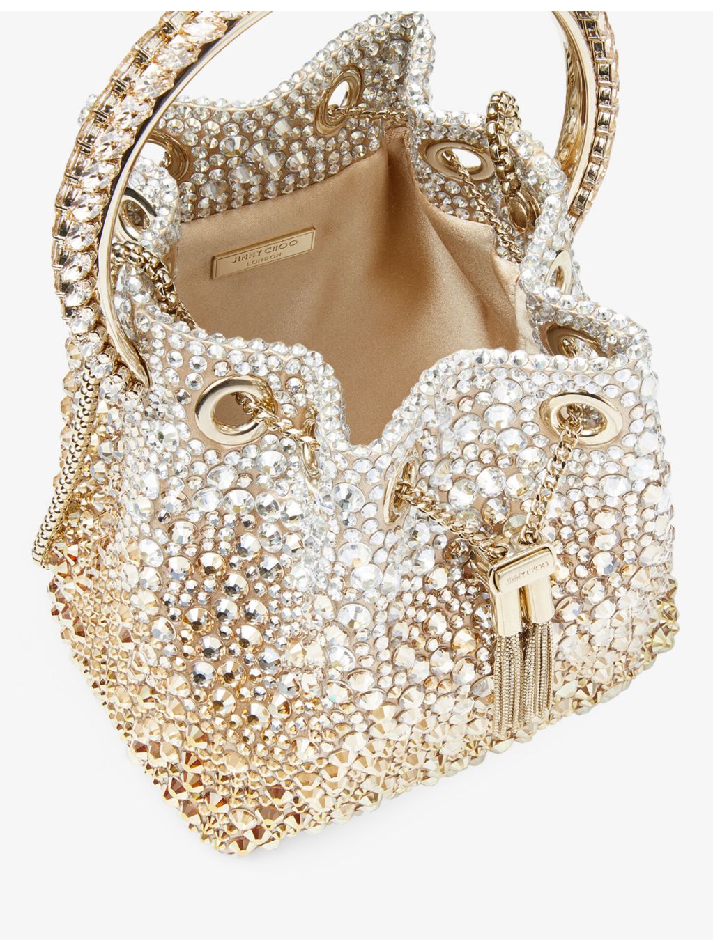 Jimmy Choo Bon Bon satin top-handle bag with crystals (British brand)