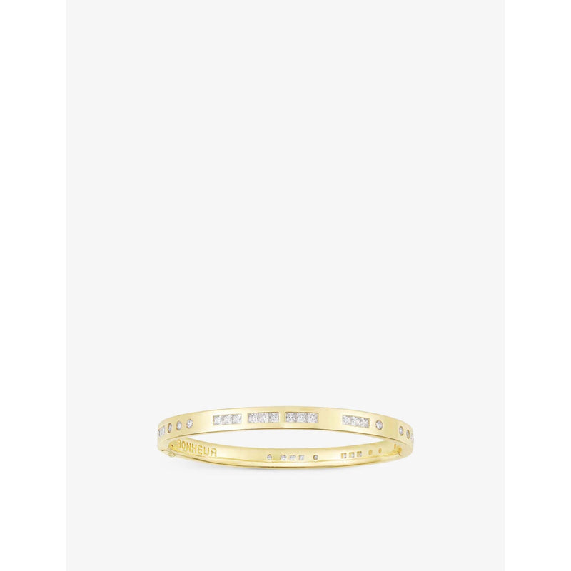 Bonheur Morse Code 18ct yellow gold-plated metal alloy and zirconia bangle - S