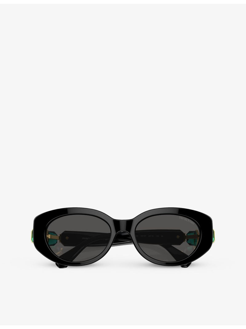 Swarovski SK6002 oval-frame gem-embellished acetate sunglasses, imported from the UK
