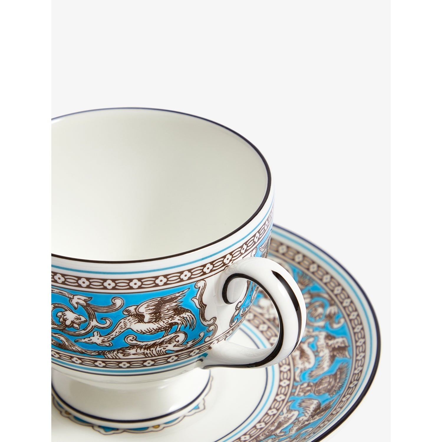Wedgwood bone china teacup and saucer Florentine Turquoise, imported from the UK