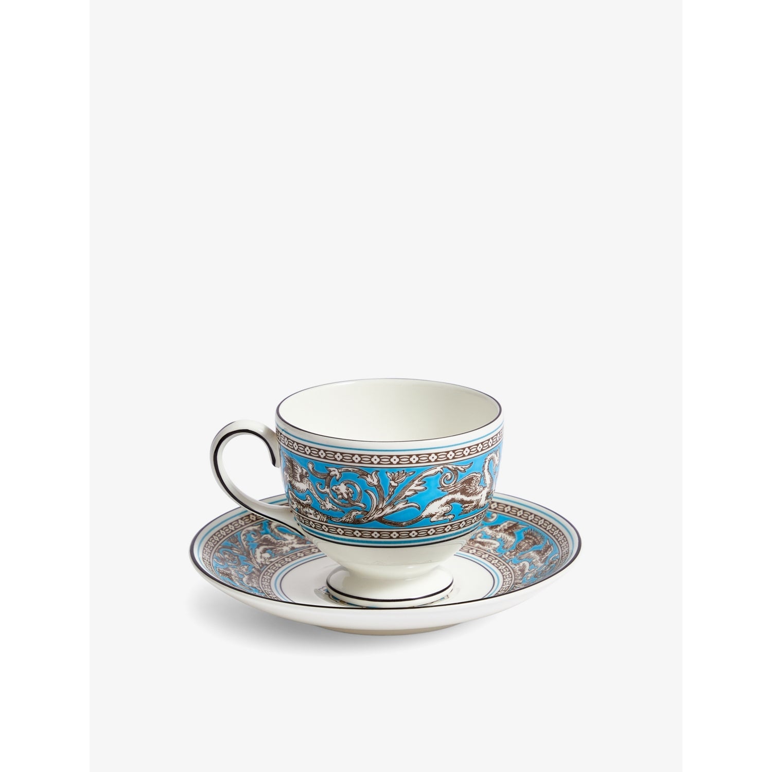 Wedgwood bone china teacup and saucer Florentine Turquoise, imported from the UK