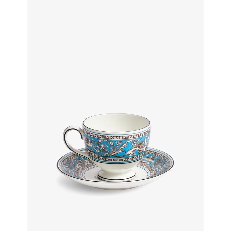 Wedgwood bone china teacup and saucer Florentine Turquoise, imported from the UK
