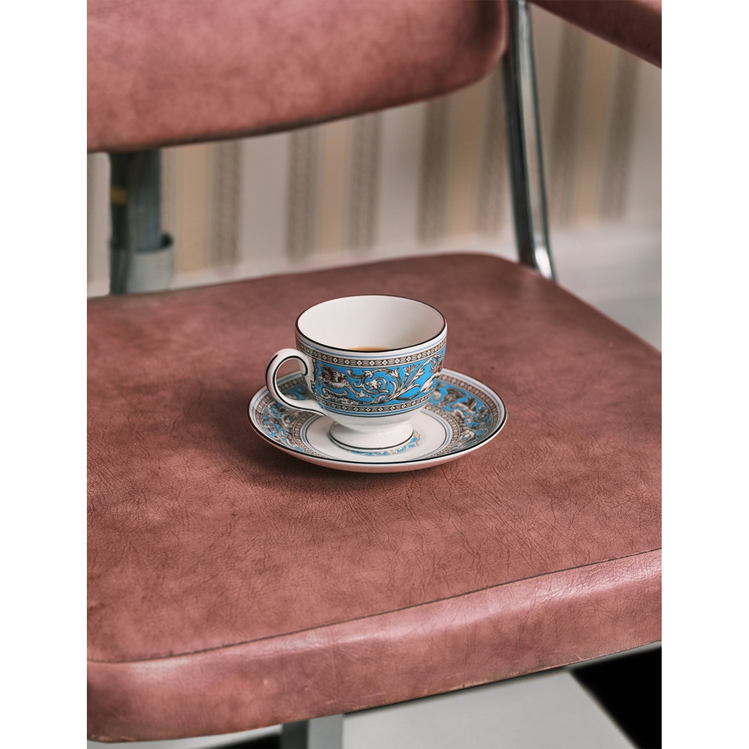 Wedgwood bone china teacup and saucer Florentine Turquoise, imported from the UK