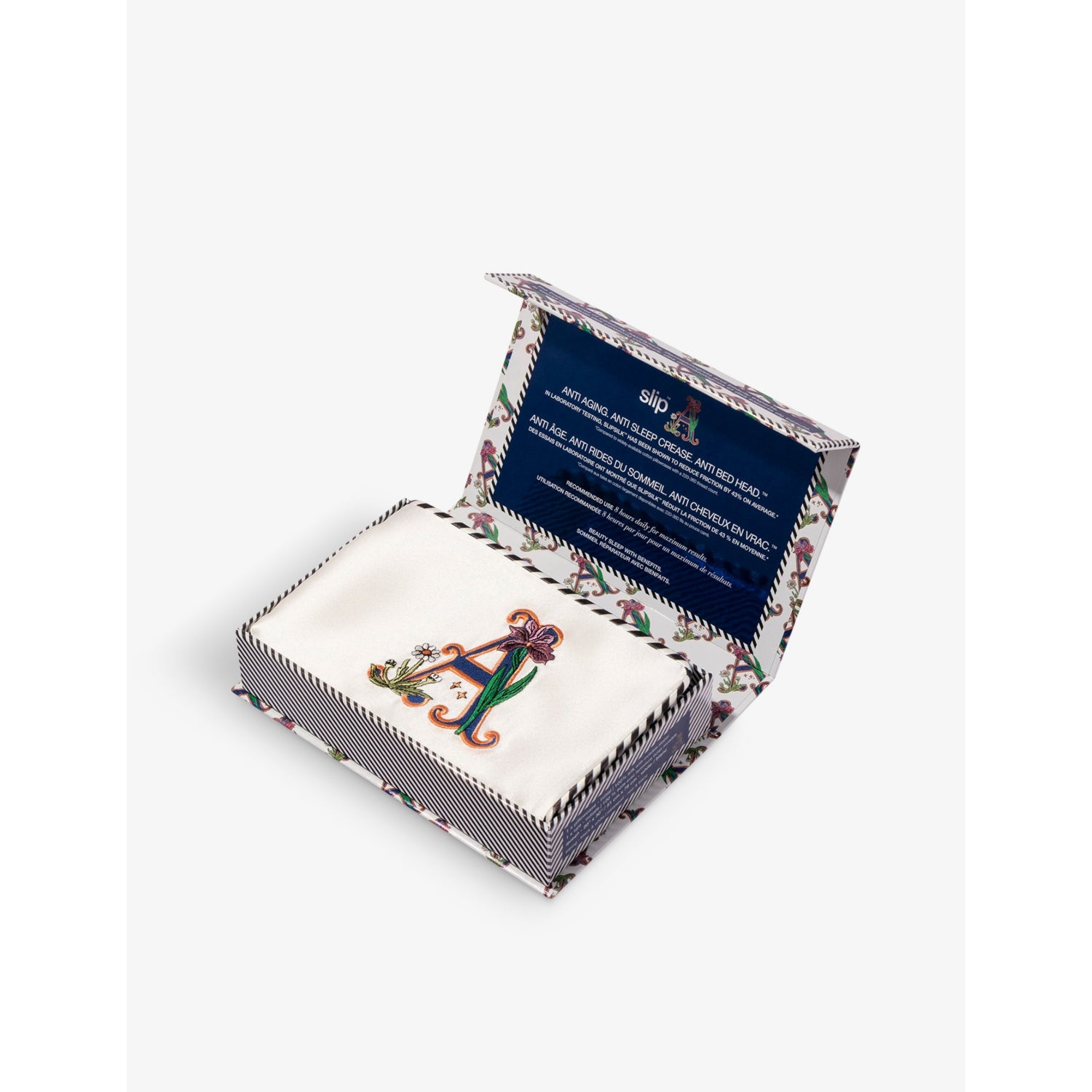 Slip Queen letter-embroidered silk pillowcase 51cm x 76cm, imported from the UK