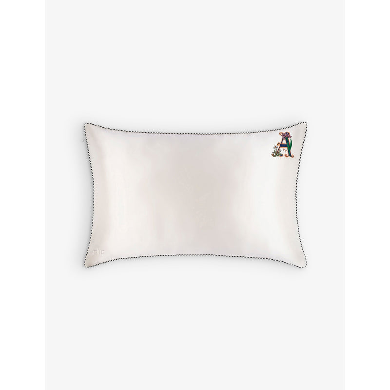 Slip Queen letter-embroidered silk pillowcase 51cm x 76cm, imported from the UK