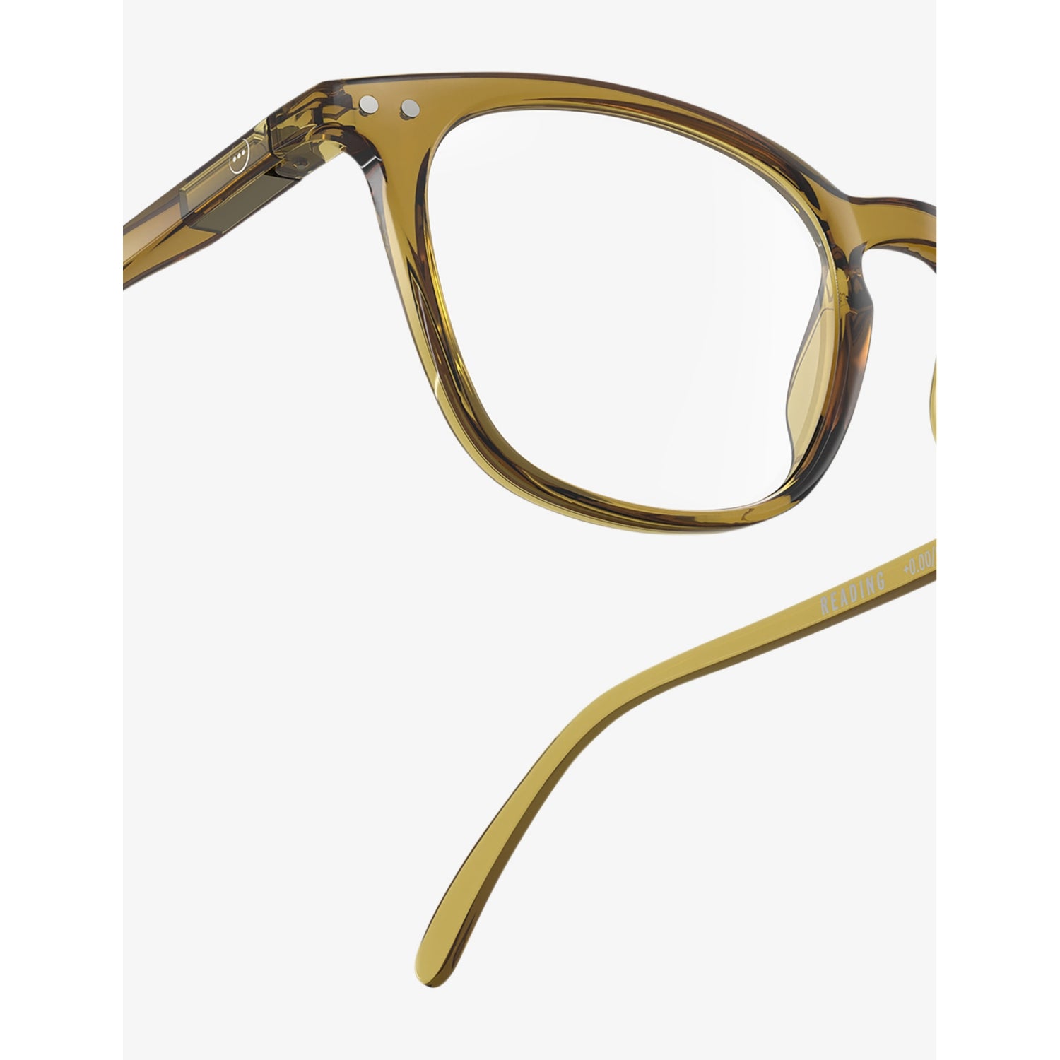 Izipizi golden green square reading glasses, imported from the UK