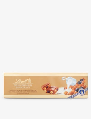 Lindt Gold Bar milk chocolate hazelnut raisin 300g, imported from the UK