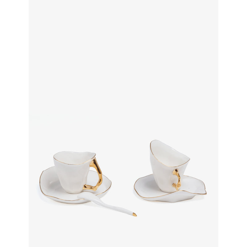 Seletti Meltdown porcelain coffee set of two with gold-tone details (British brand)