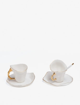 Seletti Meltdown porcelain coffee set of two with gold-tone details (British brand)