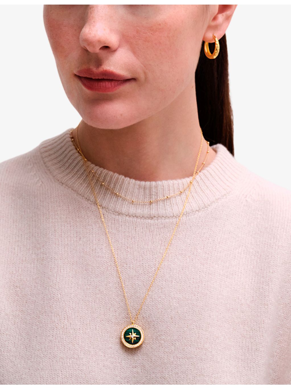 Astley Clarke large gold-plated malachite locket necklace (British brand)