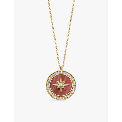 selfridges Astley Clarke Polaris Large 18ct Yellow Gold-Plated Sterling Silver and Rhodochrosite Locket Necklace- Buy online at McGrocer