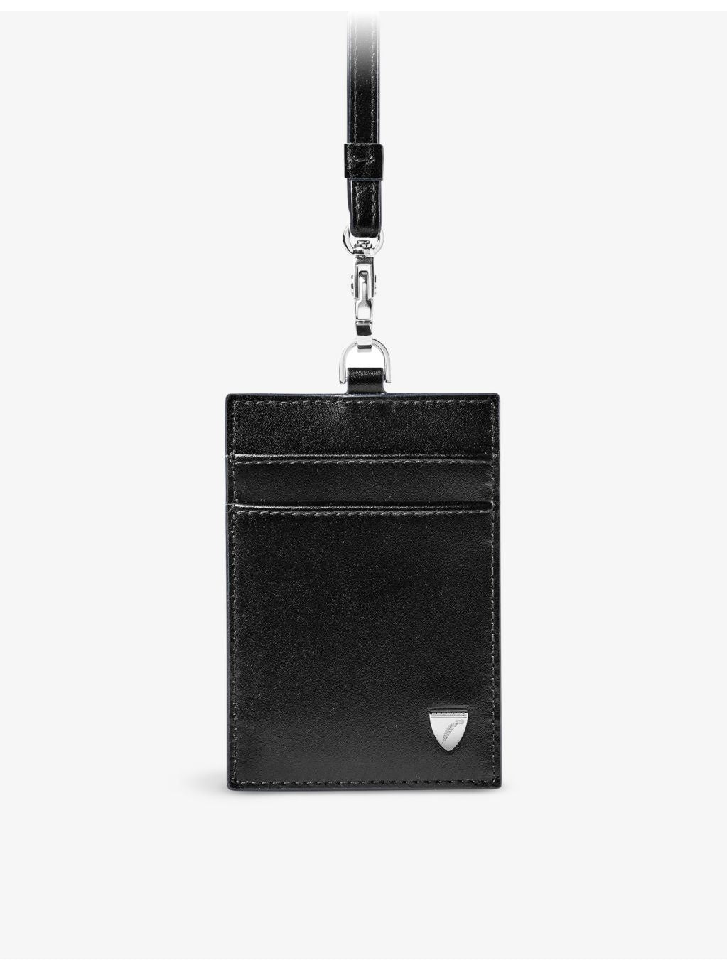 Aspinal of London leather lanyard card holder with logo badge (British brand)