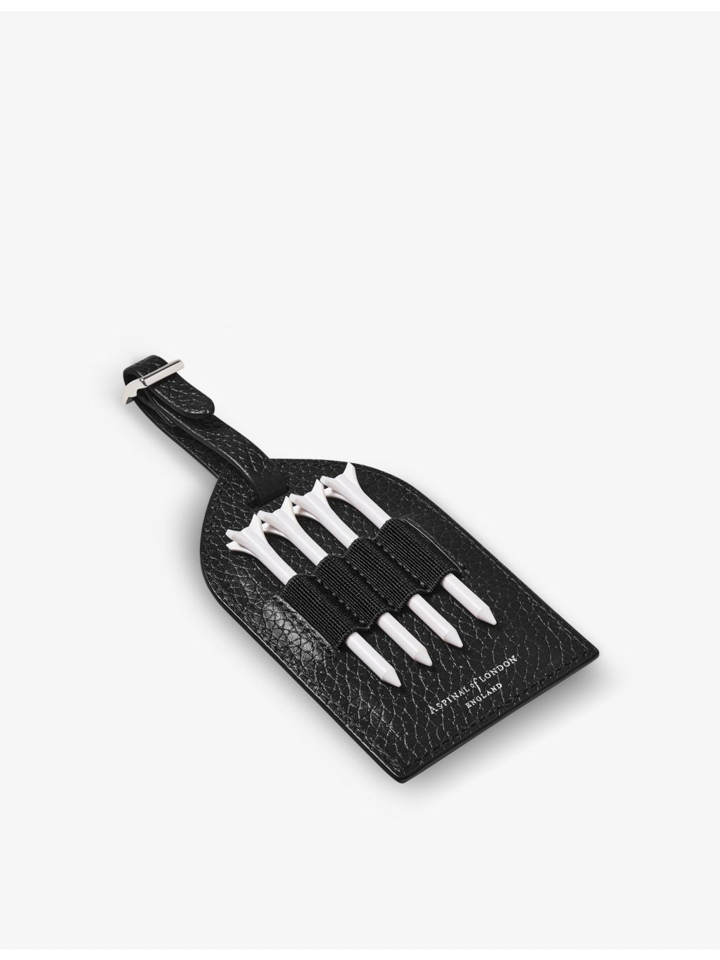Aspinal of London logo-embossed leather golf tee holder, imported from the UK