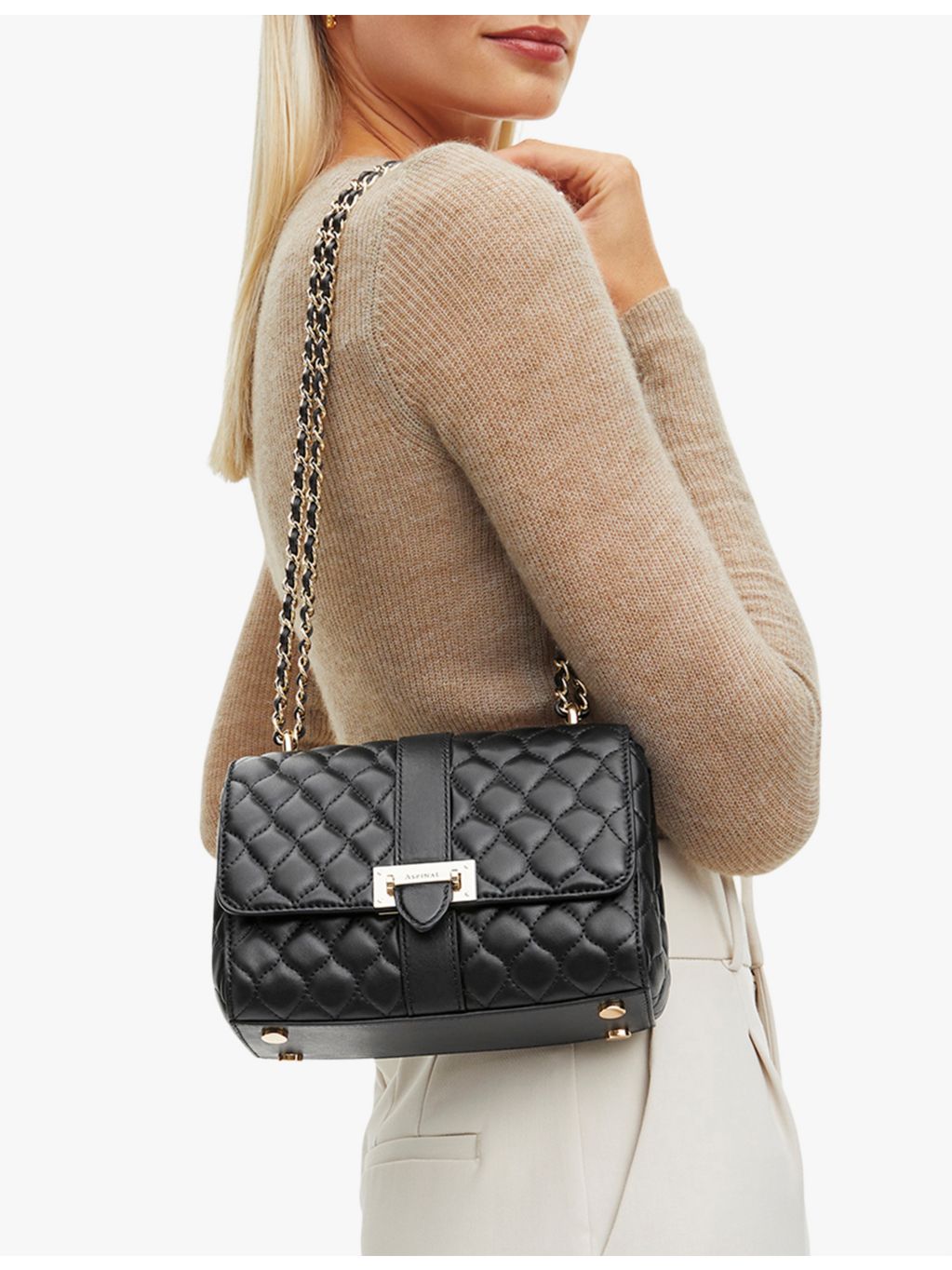 Aspinal of London Lottie quilted leather shoulder bag (British brand)
