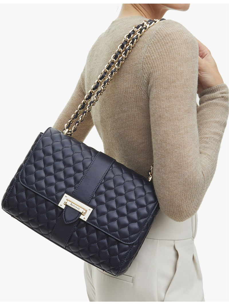 Aspinal of London quilted leather shoulder bag gold-tone hardware (British brand)