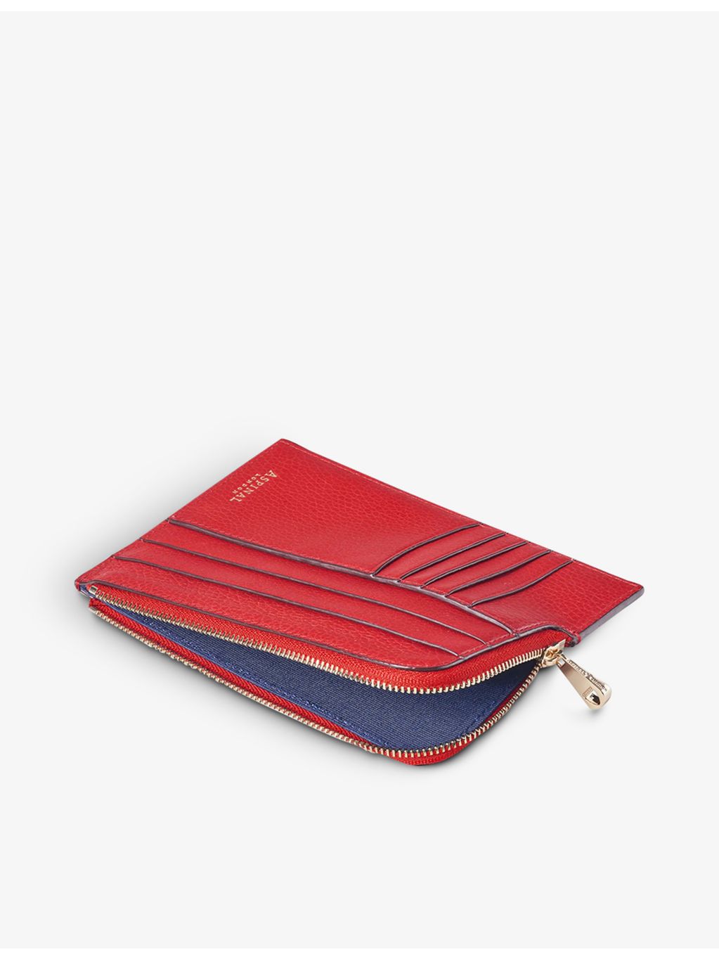 Aspinal of London slimline pebble-leather travel wallet with zip fastening (British brand)