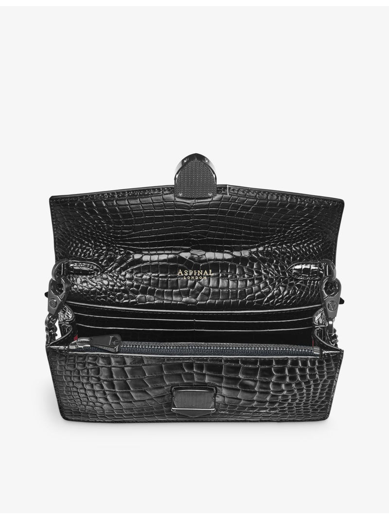 Aspinal of London Mayfair croc-effect leather clutch bag, UK version