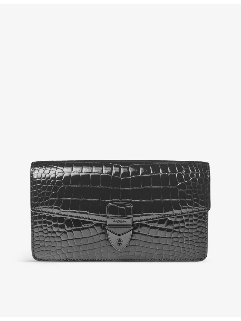 Aspinal of London Mayfair croc-effect leather clutch bag, UK version