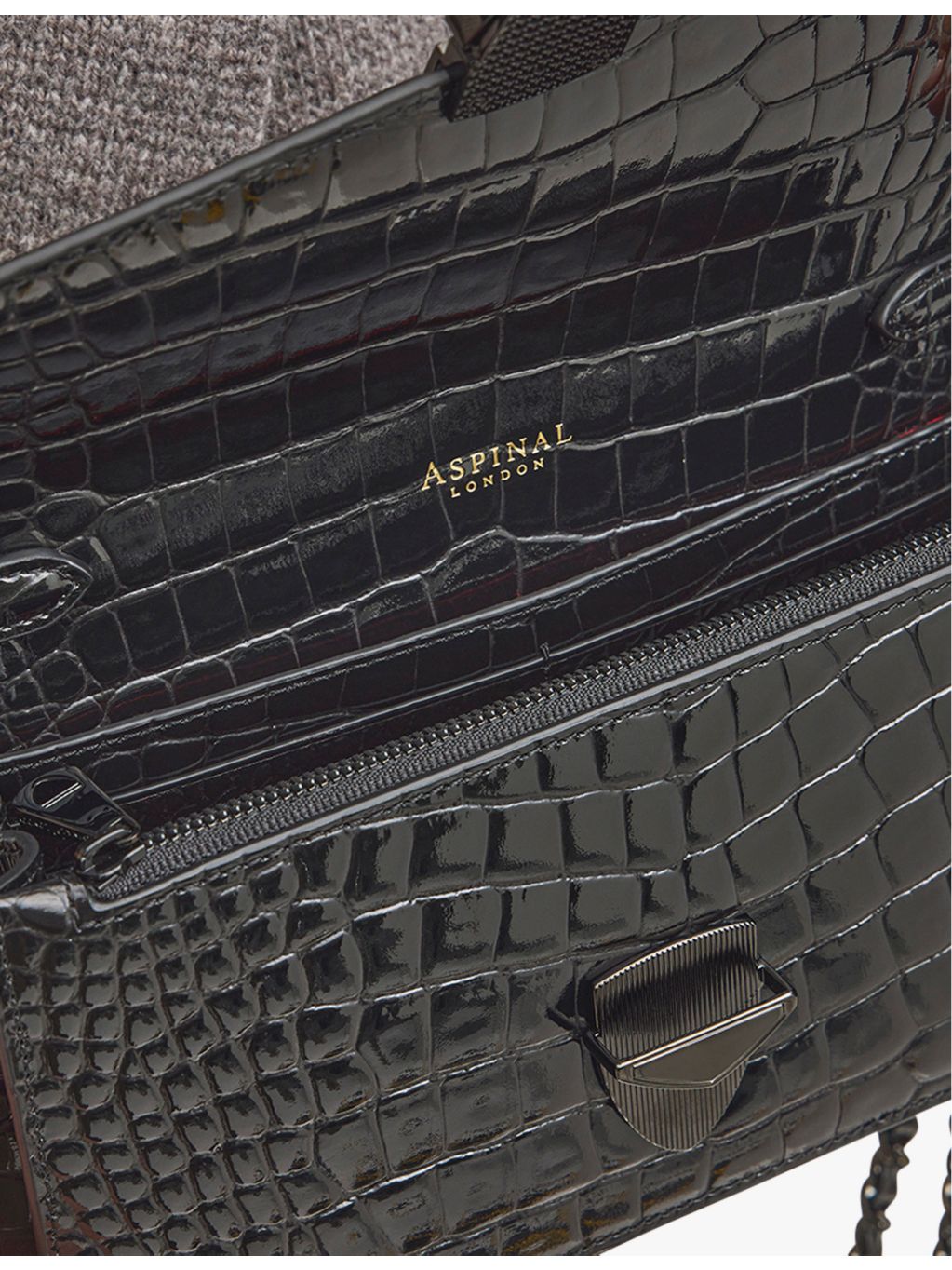 Aspinal of London Mayfair croc-effect leather clutch bag, UK version