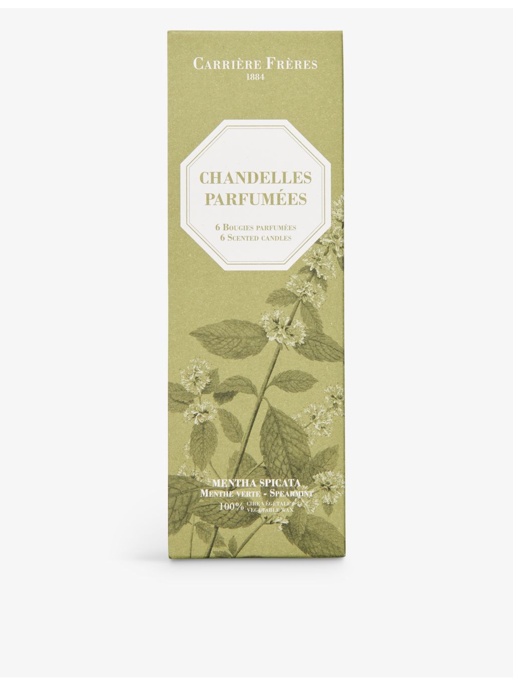 Carrière Frères spearmint-scented taper candles set of six 20cm - British product
