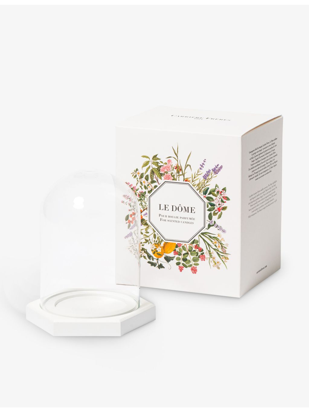 Carrière Frères glass candle dome with octagonal wooden base - British product