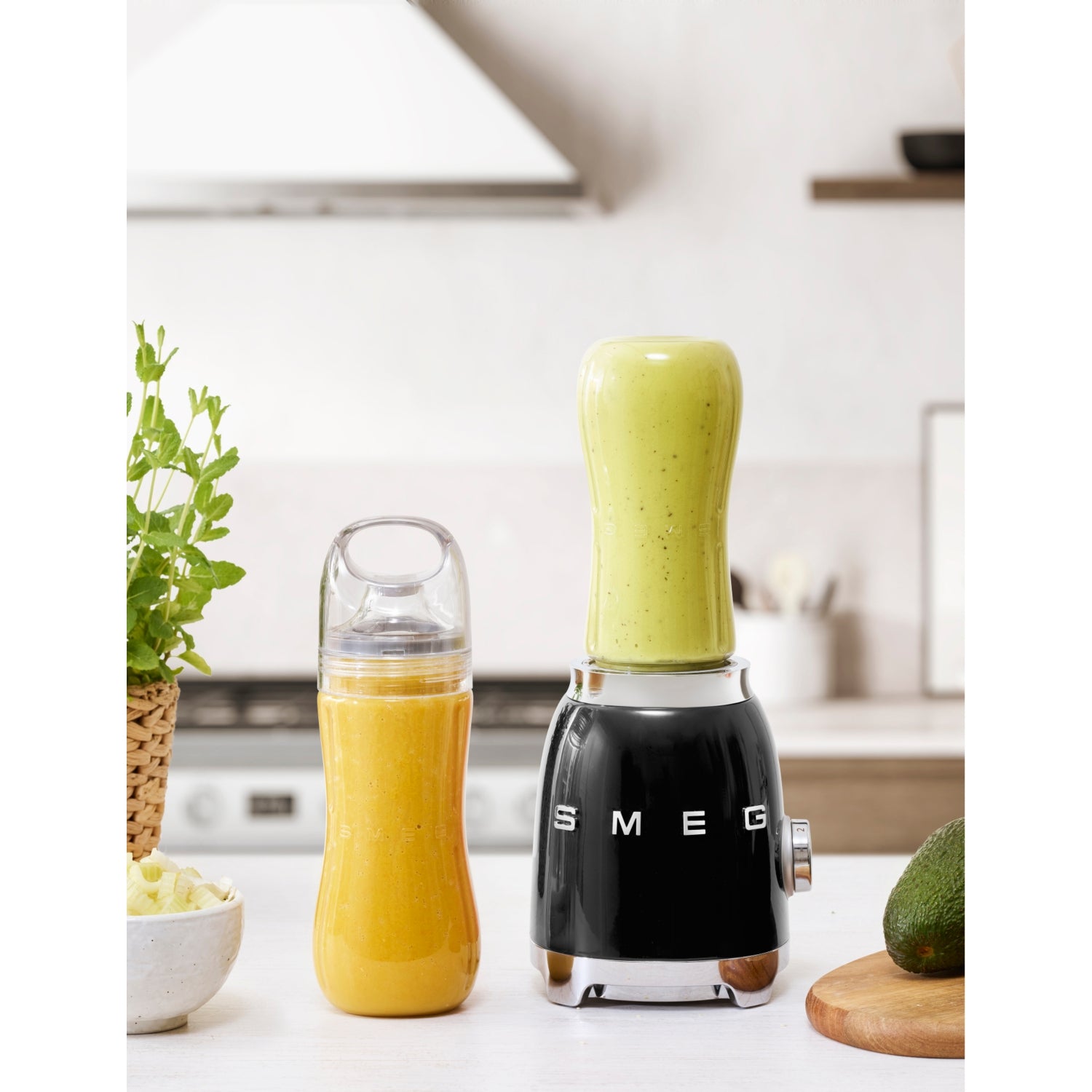 Smeg personal stainless-steel blender with two 600ml bottles, imported from the UK