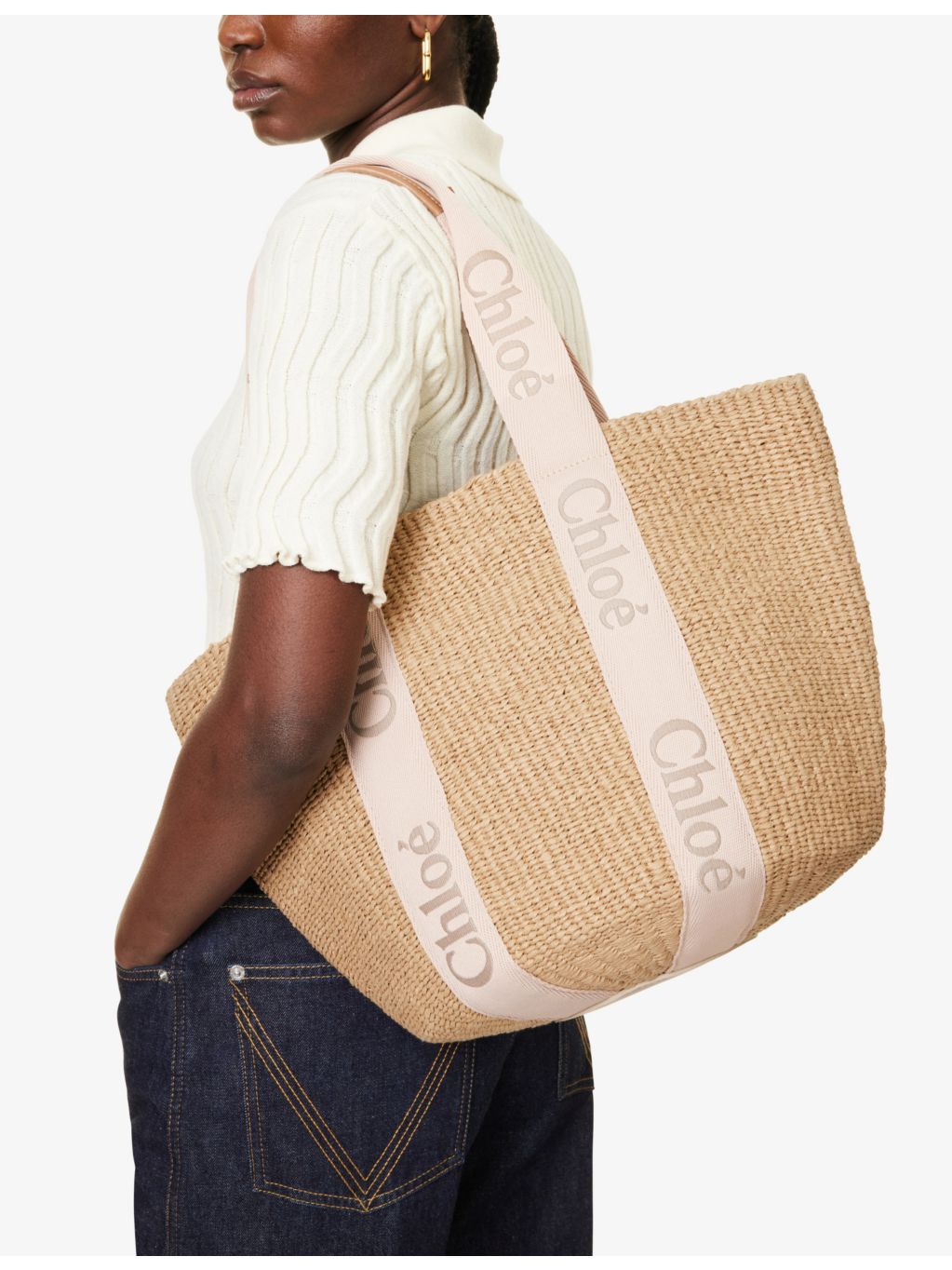 Chloé Woody large paper tote bag, imported from the UK