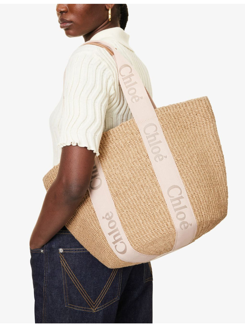 Chloé Woody large paper tote bag, imported from the UK
